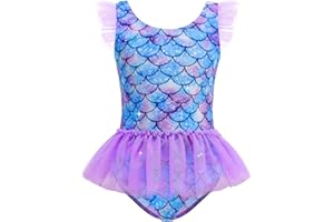 knemmy Girls One Piece Swimsuit Colorful Mermaid Bathing Suits Cute Kids Princess Beach Swimwear 2-10 Years