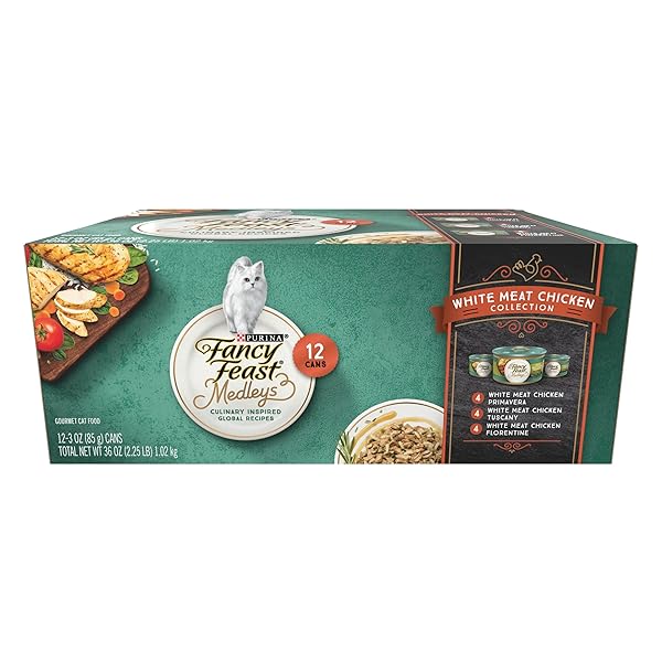 PURINA FANCY FEAST WET CAT FOOD VARIETY PACK, MEDLEYS WHITE MEAT CHICKEN IN SAUCE COLLECTION – (PACK OF 12) 3 OZ. CANS