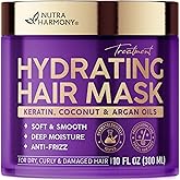 Hydrating Hair Mask - Deep Conditioning Treatment for Dry, Frizzy & Damaged Hair - Keratin Mask with Coconut & Argan Oils, Collagen & Wheat Protein - Smooths, Softens & Controls Frizz, Curl-Safe, 10oz