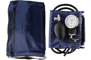 MABIS MatchMates Manual Blood Pressure Monitor Kit Aneroid Sphygmomanometer with Calibrated Nylon Cuff and Oversized Carrying Case, Adult, Navy