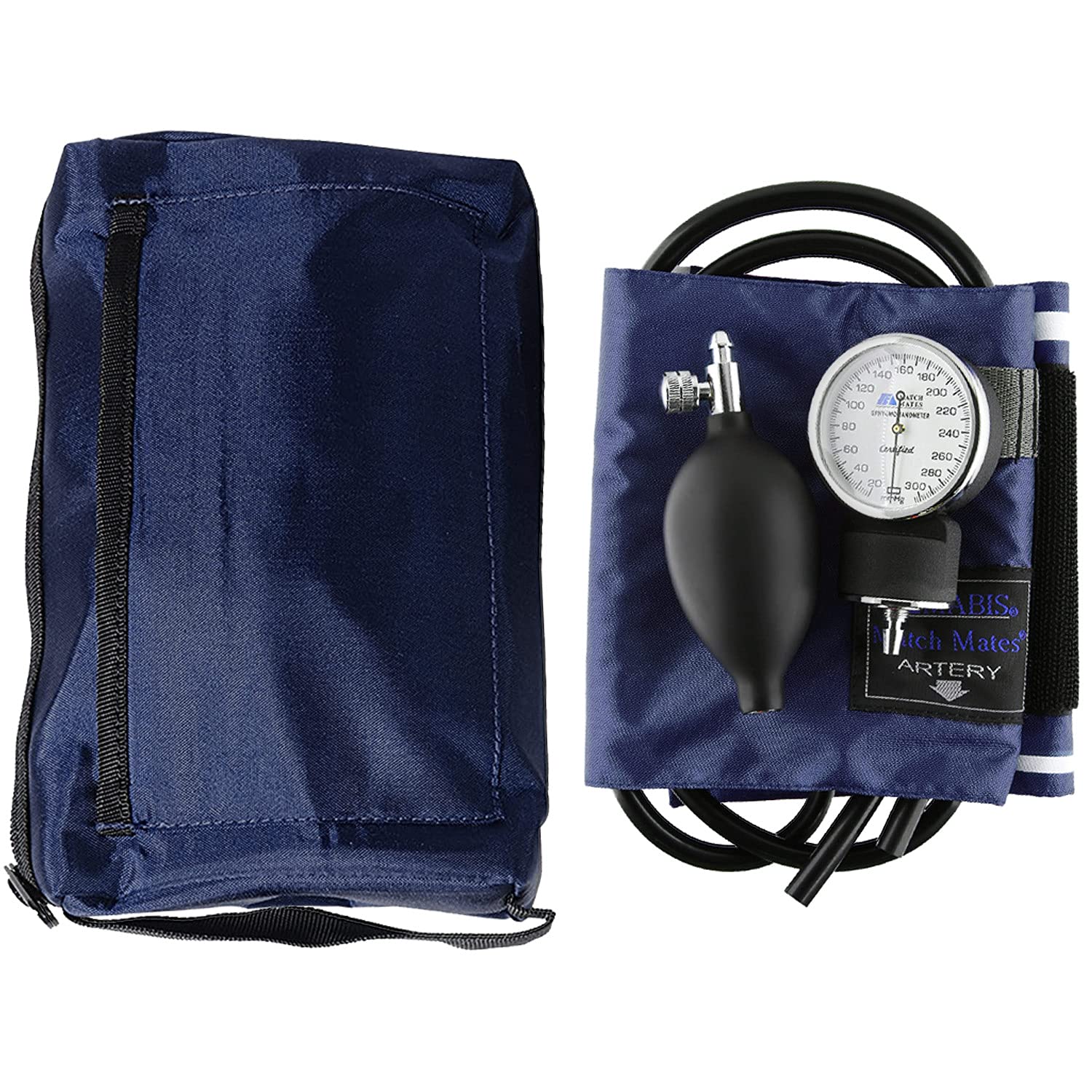 Photo 1 of MABIS MatchMates Manual Blood Pressure Monitor Kit Aneroid Sphygmomanometer with Calibrated Nylon Cuff and Oversized Carrying Case, Adult, Navy