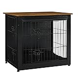 DWANTON Dog Crate Furniture with Cushion, Wooden