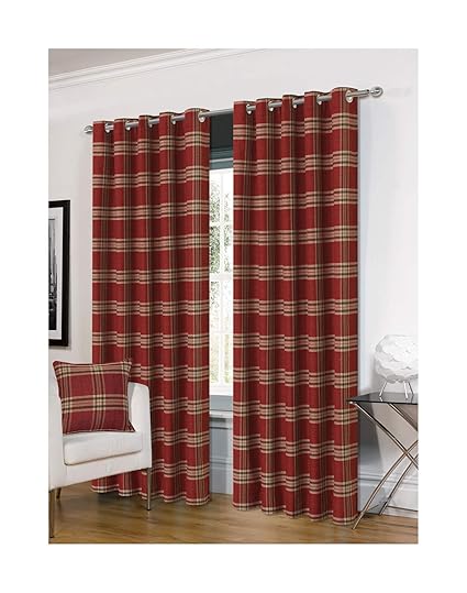 Shawsdirect Hugo Check Fully Lined Ring Top Eyelet Curtain Pair