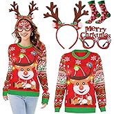 Elefama Light Up Ugly Christmas Sweater for Women 2025 LED Reindeer Tacky Funny Holiday Ugly Xmas Sweaters Women Men Couples