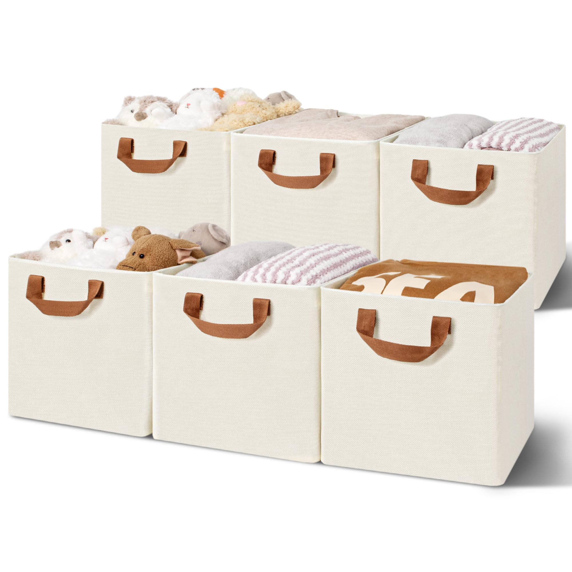 Photo 1 of GRANNY SAYS 11x11 Storage Cubes, Cube Storage Bins with Metal Frame, Foldable Cube Storage Organizer, Closet Storage Baskets, Storage Cube Bins, Storage Bins for Shelves, Ivory, 6 Pack