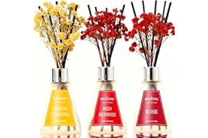 DEXIANG Reed Diffuser Set of 3 Packs, Lemon Verbena/Rose/red Berry, Oil Diffuser Reed Diffuser for for Home, Bathroom, Office Decor 1.7 Fl.oz, Total 5.1Oz