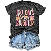 100 Days of School Shirt: Womens 100 Days Brighter Shirts Teacher Tshirt 100th Day Shirt Casual Short Sleeve Tee Tops