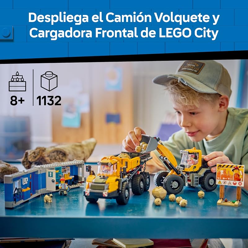 City Camión Volquete y Cargadora Frontal de Juguete – Vehículos de Obra con Funciones Realistas y 3 Minifiguras y Figura de Perro – Regalo de Cumpleaños Stem para Niños de 8+ Años – 60494 — foto 2 de 8