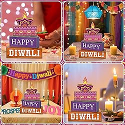 Lineshading 4 Pcs Diwali Wooden Table Decoration