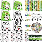 122 Pcs Soccer Party Favors for Kids - Themed Goodie Bag Set with 12 Funny Face Drawstring Bags & Stress Balls, Pull Back Cars, Wristbands, Slap Bracelets, Keychains, Stickers for Party Supplies