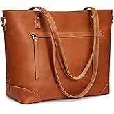 S-ZONE Genuine Leather Tote Bag for Women Work Shoulder Crossbody Purses Handbag with Outside Pockets