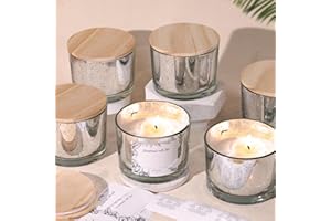 Simeitol 16 OZ Speckled Silver Candle Jar for Making Candles 6 Pcs, Glass Candle Jars with Airtight Bamboo Lids - Empty Candle Jars Bulk with Sticky Warning Labels - for Home, Wedding, Christmas