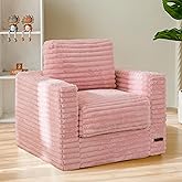 MAXYOYO Kids Bean Bag Chair, Comfy Faux Fur Bean Bag Sofa with Filler, Upholstered Floor Sofa with Pillows and Armrests, Lazy Floor Chair Couch for Boys and Girls, Pink