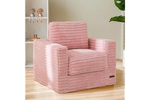 MAXYOYO Kids Bean Bag Chair, Comfy Faux Fur Bean Bag Sofa with Filler, Upholstered Floor Sofa with Pillows and Armrests, Lazy Floor Chair Couch for Boys and Girls, Pink