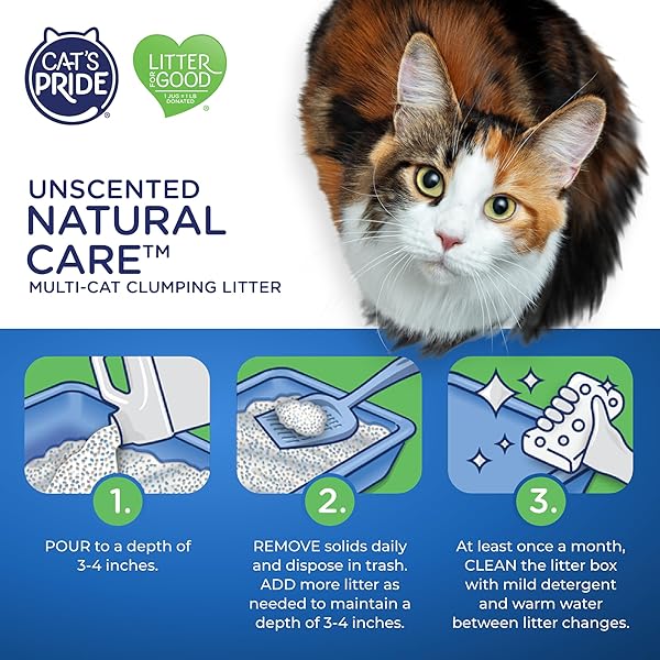 CAT’S PRIDE MAX POWER: NATURAL CARE – UP TO 10 DAYS OF POWERFUL ODOR CONTROL – 100% NATURAL ODOR ELIMINATION – HYPOALLERGENIC – 99% DUST FREE – MULTI-CAT CLUMPING LITTER, UNSCENTED, 15 POUNDS