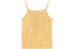 Noomelfish Girls Camisole Sequin Tank Tops Sparkly Glitter Cami Dance Sleeveless Shirt (5-12 Years)