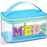Geetery Chenille Letter Bag, Meds Cheer Travel Cases Cheerleader Gifts Cosmetic Bag Nylon Makeup Portable Preppy Patch with Zipper Toiletry Storage Case for Women(Blue,Meds)