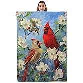 Kibue Cute Cardinal & Floral Blanket - Soft & Cozy Warm Flannel Throw - Lightweight Plush Blankets for Travel, Sofa, Bedroom, Office - Gifts for Adults Kids Women Men - for All Seasons 60"×50"