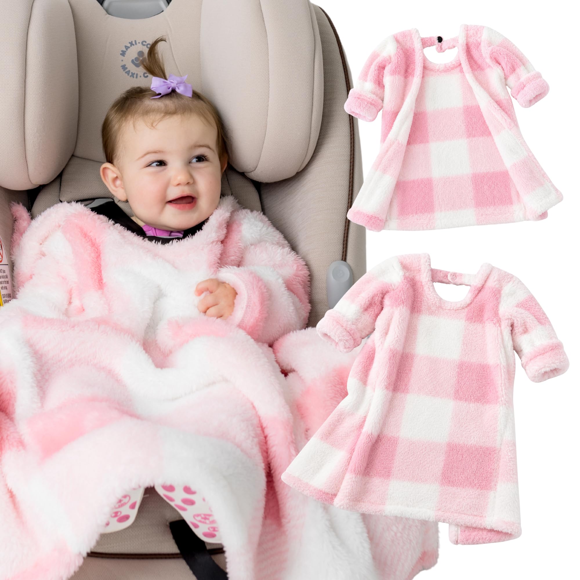 Buckle Me Baby Cozy Car Seat Blanket -Wearable Car Seat Blankets for Babies | Carseat Blanket from Warm Sherpa w/ Sleeves & D