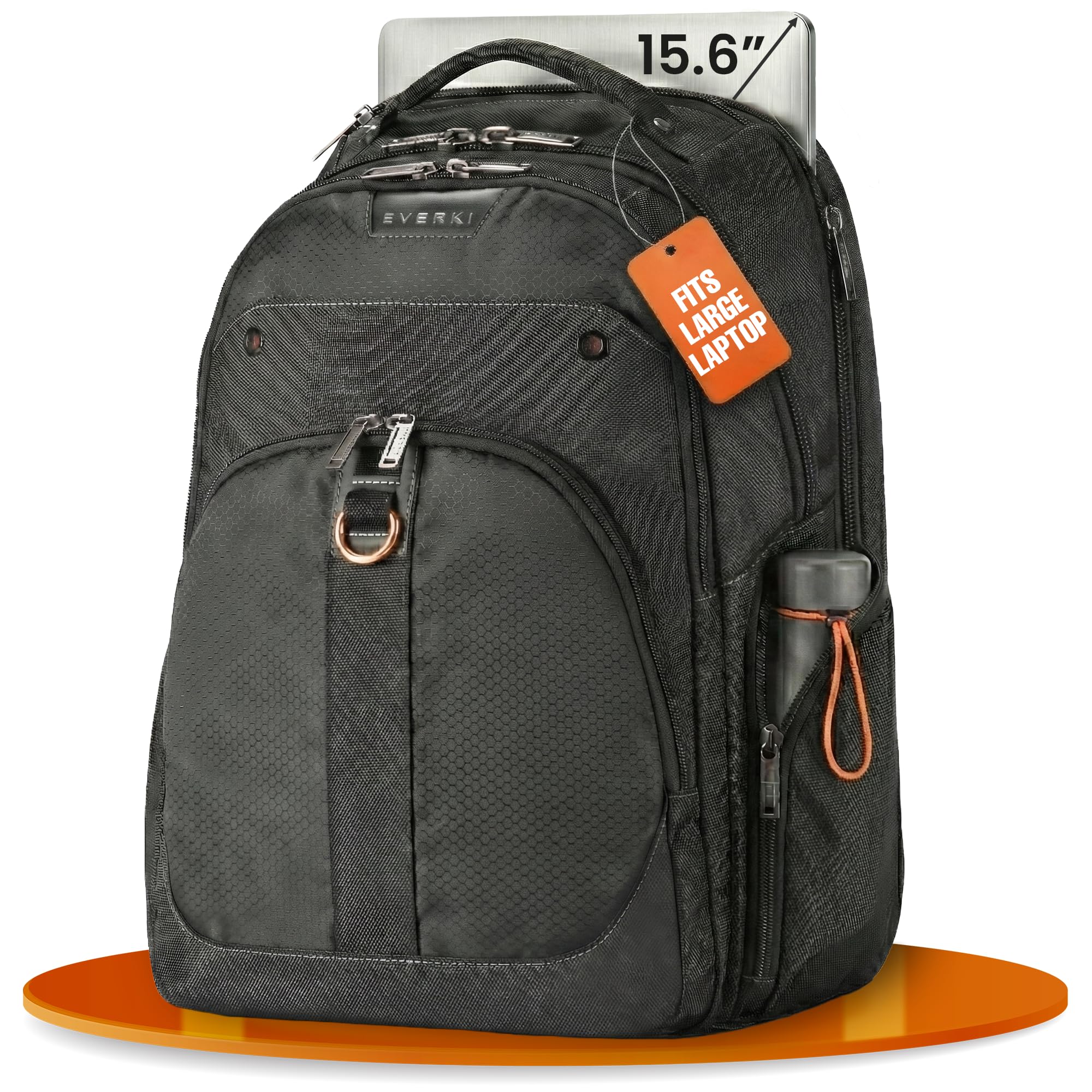 EVERKI Atlas Business Travel Laptop Backpack 11 to 15.6 Inch, Large Computer Backpack for Men, Business, Engineers, Executive, Rugged Travel Bag with Extra Security for Work - Black