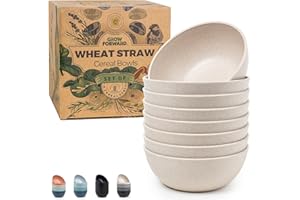 Grow Forward Premium Wheat Straw Bowls Set of 8 - Reusable 27oz Hard Plastic Cereal Bowls - Unbreakable Microwave Safe Bowls 