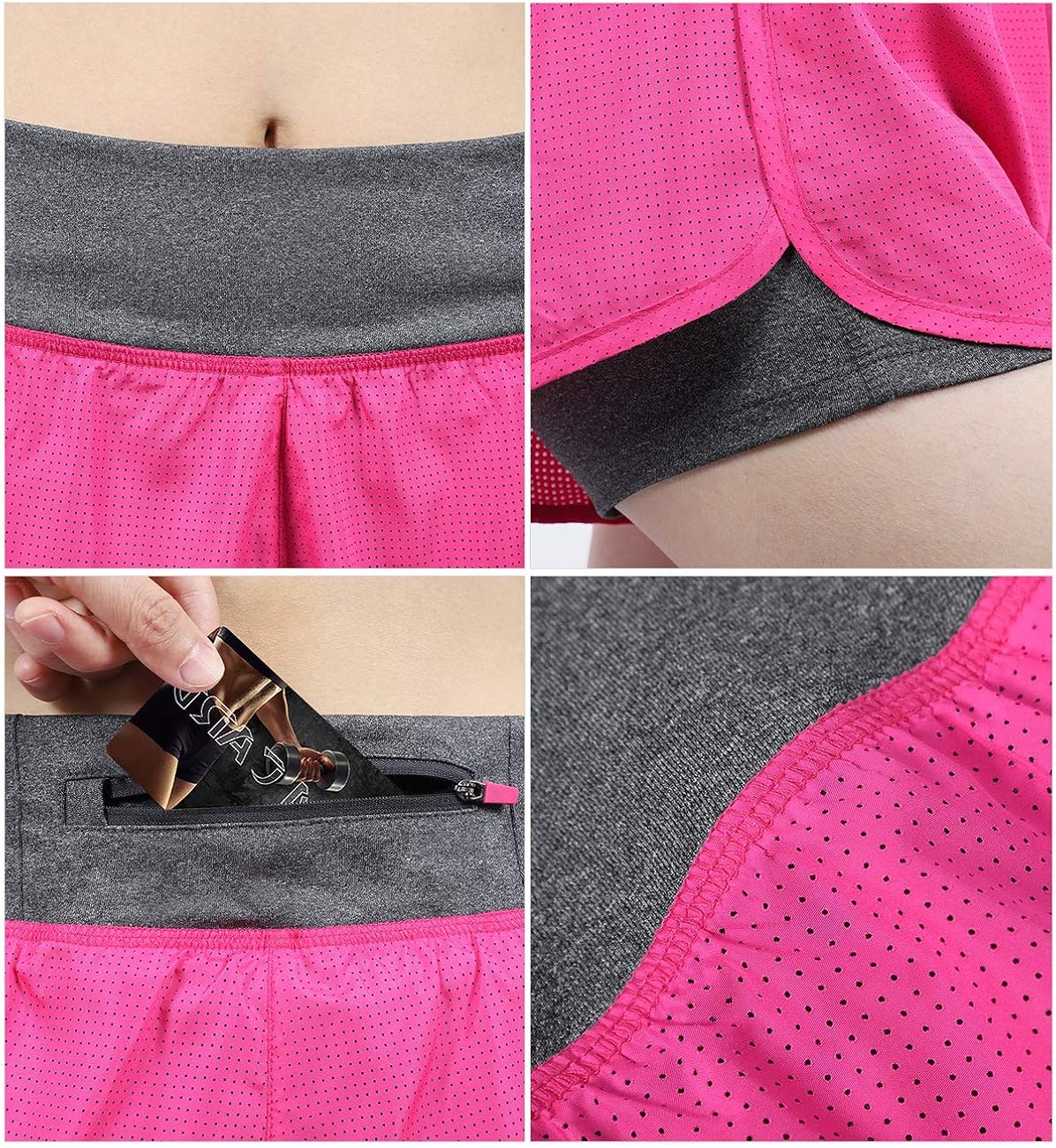 DISHANG Women's Compression 2-in-1 Running Shorts Double Layer Back Zip Pocket New at  Women’s Clothing store