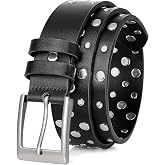 Studded Belt for Men Women Goth Punk Rock Style Cool Belts with Cross Rivet | 80% Genuine & 20% PU Leather, soft, not easy to tear, long-lasting use, 1.5