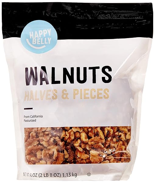 AMAZON BRAND – HAPPY BELLY CALIFORNIA WALNUTS, HALVES AND PIECES, 40 OUNCE