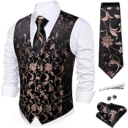 Barry.Wang Brown Black Vest for Men Silk Jacquard