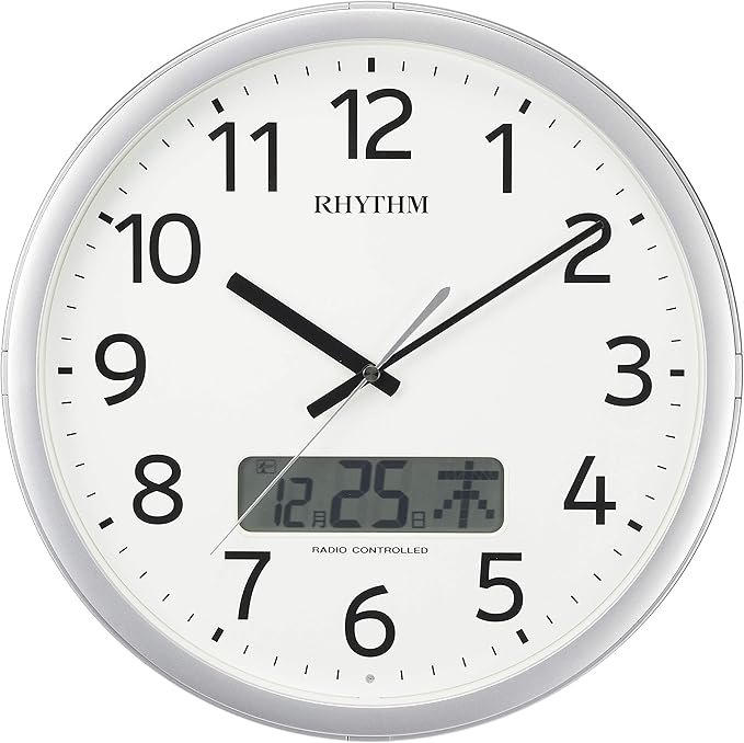 Amazon Co Jp リズム Rhythm 掛け時計 電波時計 チャイム付き プログラムカレンダー01sr シルバー F35 0 5 5cm 4fna01sr19 ホーム キッチン