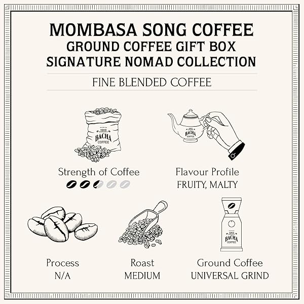BACHA COFFEE | MOMBASA SONG FINE BLENDED, GROUND BEANS, MEDIUM ROAST, 100% ARABICA SPECIALTY COFFEE, 250G SIGNATURE NOMAD COLLECTION, GIFT BOX