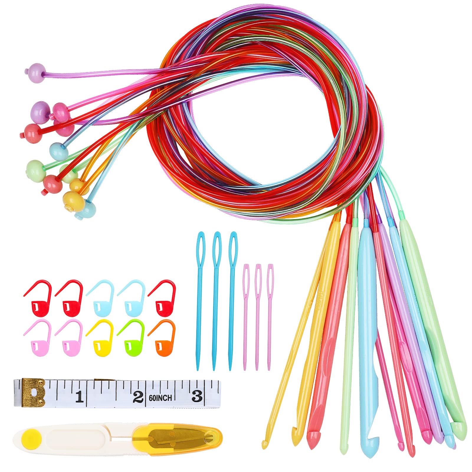 Aeelike Plastic Tunisian Crochet Hooks Set Extra Long, Set of 12 Size Afghan Tunisian Crochet Hooks with 120cm Long Cable, Tunisian Crochet Set for Blankets or Larger Projects