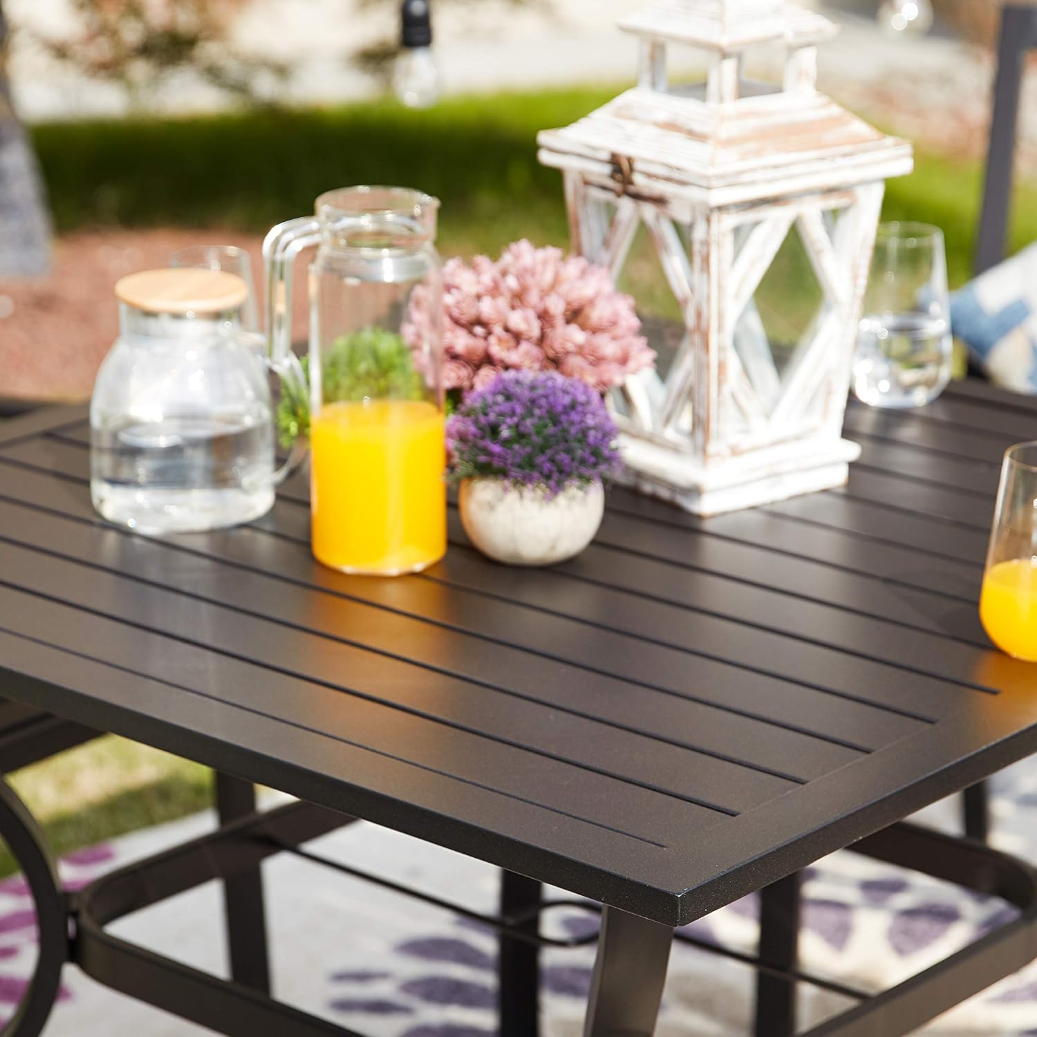 LOKATSE HOME Outdoor Patio Dining Table Square Heavy Duty Furniture with Umbrella Hole : Garden & Outdoor