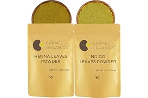 CARMEL ORGANICS Hair Color Henna & Indigo Leaves Powder Combo (4 Ounce Each) For black & Brown hair| No added colours or chemicals | Non-GMO | Pure And Natural Dried Leaves