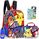 Pokemon Backpack Set - Bundle with 16" Backpack, Utility Bag, Water Bottle, Pencil Case, More | Pokemon School Bag for Kids
