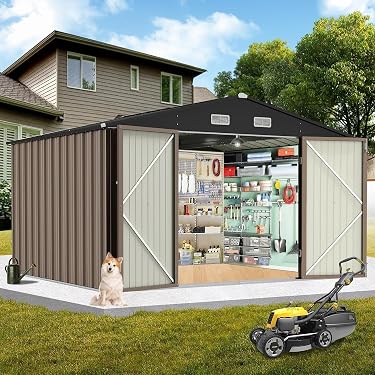 TackView 10×8 FT Galvanized Steel Outdoor Storage Shed, Lockable