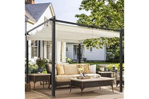 ECOTOUGE 10 x 13 Pergola for Outdoor, Retractable Pergola Canopy Sun Shade(UV Resistant & Waterproof), Aluminum Frame Modern Metal Pergola for Garden, Porch, Beach, Yard (Beige)