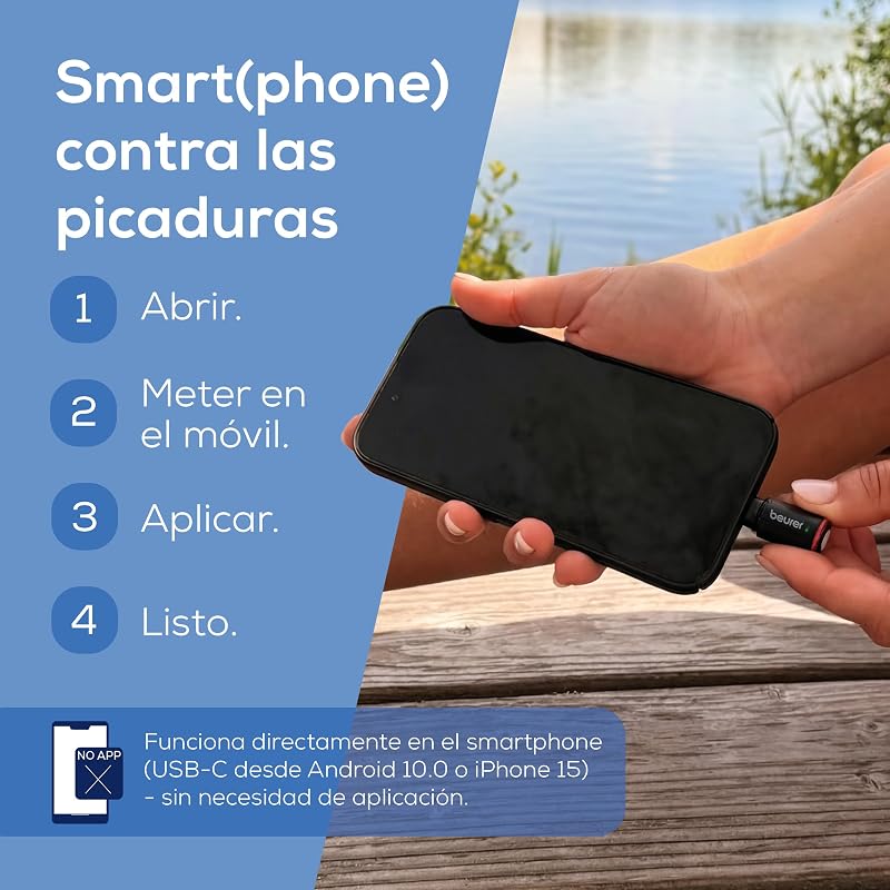 BiteX Go Deep Black dispositivo anti-picadas de insetos para smartphone, tratamento de picadas e picadas, alivia comichão, para dispositivos móveis Android e iPhone (USB-C), com luz