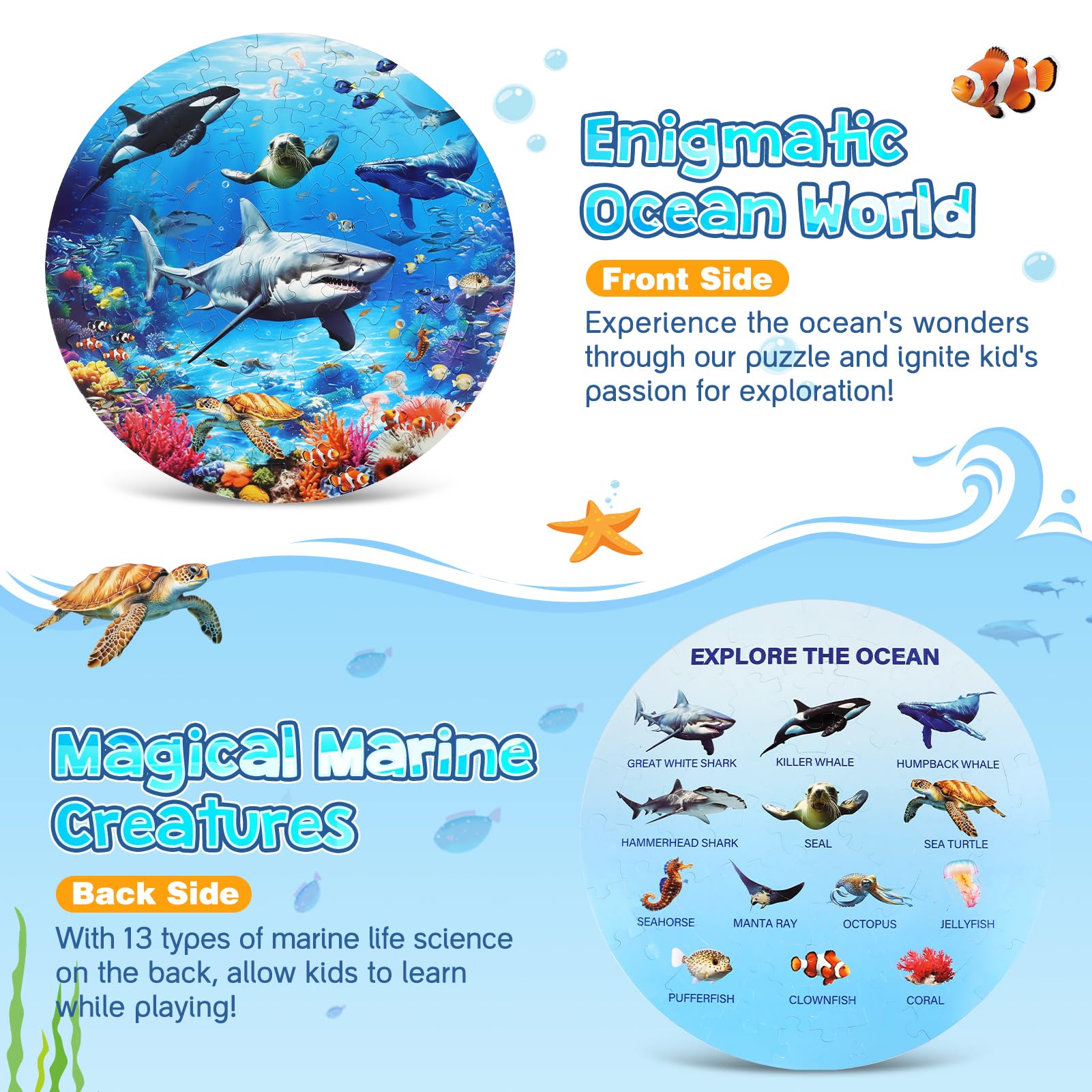 Underwater Ocean Floor Puzzle for Kids Ages 4-6, Shark Toys for Boys Girls, 70 Pieces Large Jigsaw Shark Puzzles for Kids Ages 3-8, Educational Ocean Animals Toys for Birthday Christmas