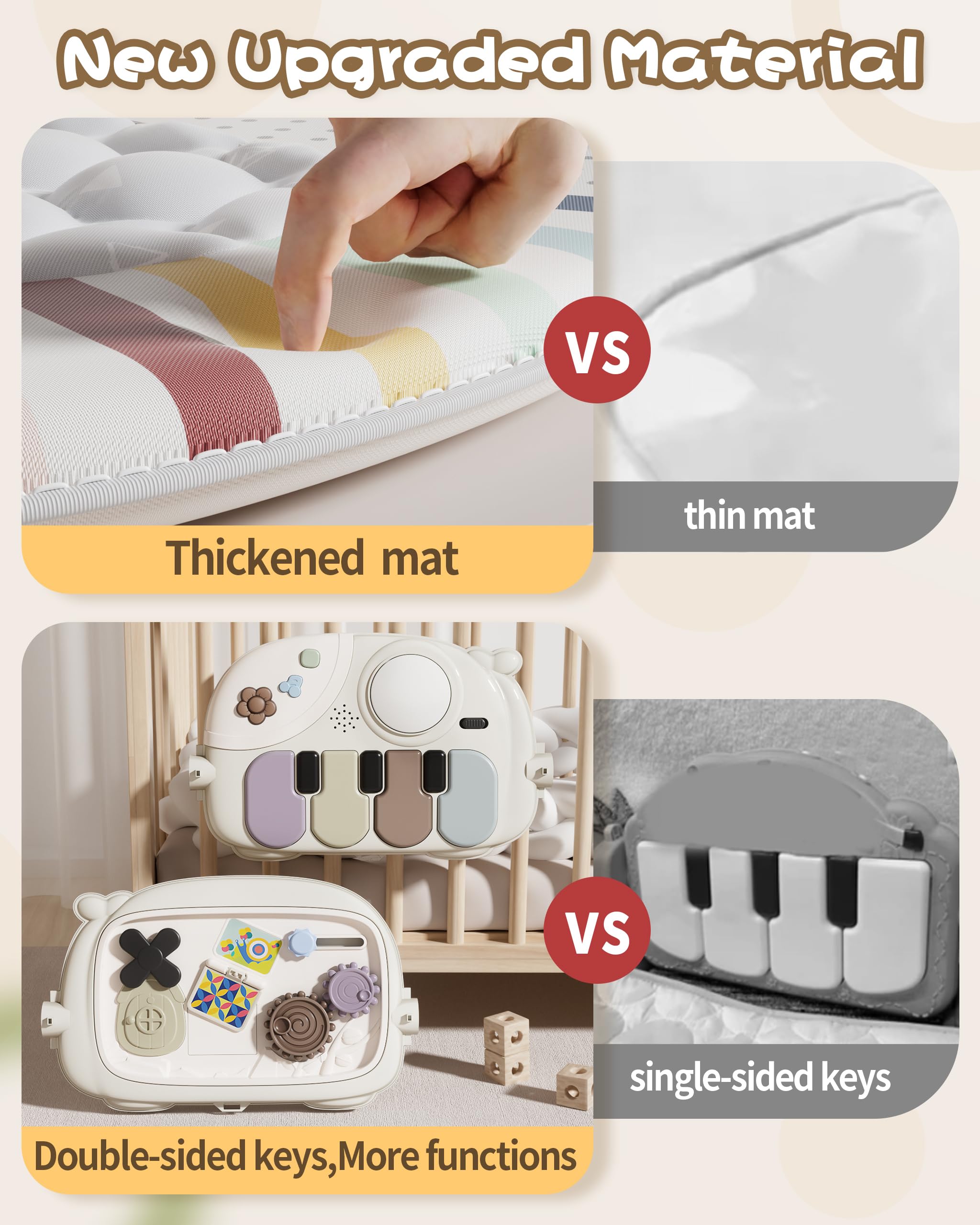 Baby Gym with Kick and Play Piano, Baby Play Mat Tummy Time Activity Gym Mat with 5 Infant Sensory, Music & Lights Boy or Girl for Newborn 0 to 3 6 9 12 Months