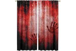 QIONGHAILUANNANSHANGMAOYOUXIANGONGSI Horror Scary Bloody Handprints Blackout Windows Curtains, Bloody Hand Print on Wall Rod Pocket Curtains, for Living Room Bedroom 42x54in 2 Panels