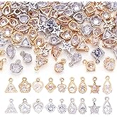 Beadthoven 1 Box 80Pcs 10 Styles Cubic Zirconia Alloy Rhinestone Charms Pendants for Necklace Bracelet Earring Jewelry Making Light Gold & Platinum