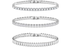 LANCHARMED Diamond Tennis Bracelets for Women 3 PCS 4MM 5MM Mixed Adjustable Cubic Zirconia Classic Bracelet Set Fashion Jewelry Gifts (6.9")
