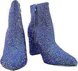 Women Rhinestone Block Chunky Heel Ankle Bootie