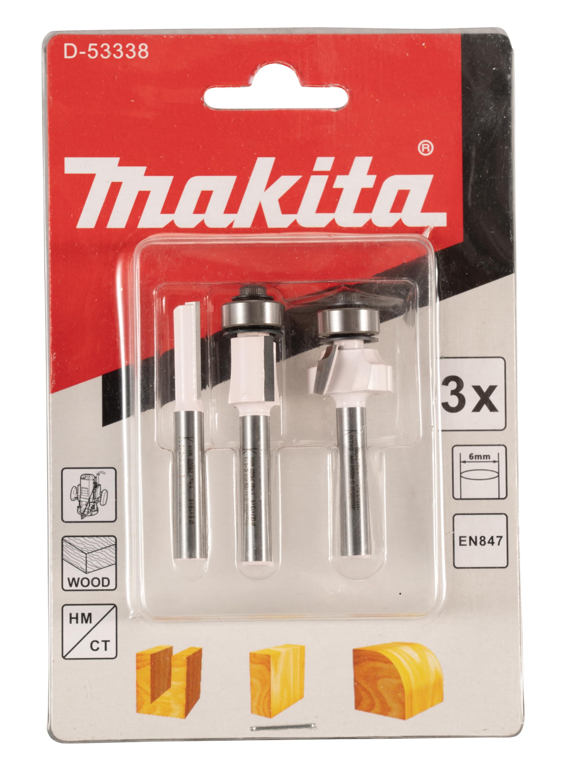 Makita Router Bit Set 3 Pieces 6 mm Pack of 1, 53338