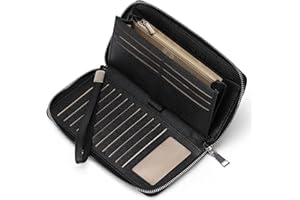 GOIACII Womens Wallet RFID Blocking Leather Zip Around Wallet Large Capacity Long Purse Credit Card Clutch Wristlet