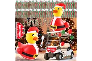 Hungdao 4ft Christmas Golf Cart Decoration Kit Christmas Inflatable Santa Duck PVC Blow Ups Santa Duck Fan Flag Tinsel Garlands Tinsel Streamers Reusable Outdoor Pool Floats Decoration for Parade Yard