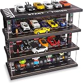Display Case for Hot Wheels: 4-Level Toy Car Garage with LED Lights | Freestanding Parking Garage Diorama for 1/64 Diecast Cars, Storage Rack with 40 Spots; Cars Not Included