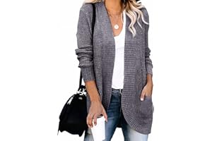 Flovey Womens Long Sleeve Open Front Cardigans Chunky Knit Draped Sweaters Outwear with Pockets