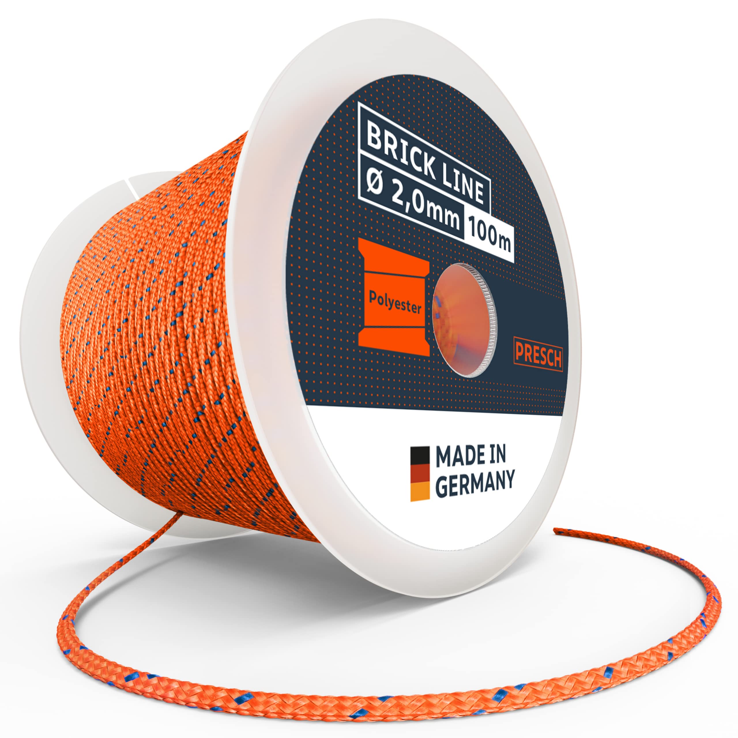 Presch String Line 100m - ⌀ 2,0mm - Polyester - Tear-resistant, weatherproof straightening mason's cord with spool - Knot-resistant construction - Extremely durable brick, builders line
